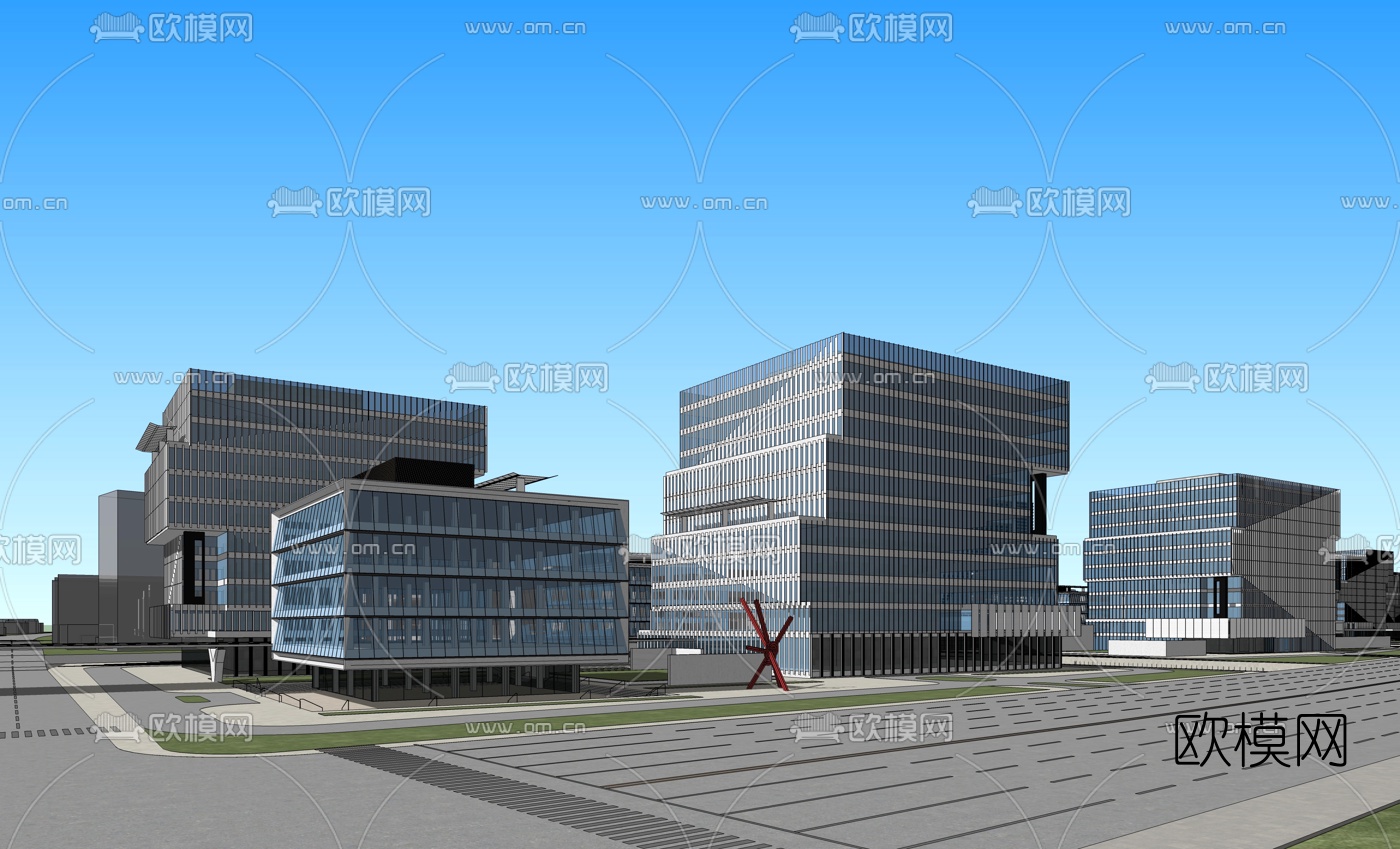 现代办公园区鸟瞰su模型下载（渲染图4）