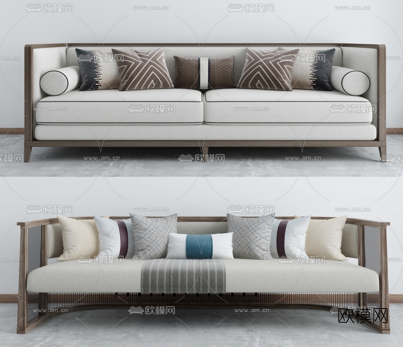 新中式实木多人沙发3d模型下载