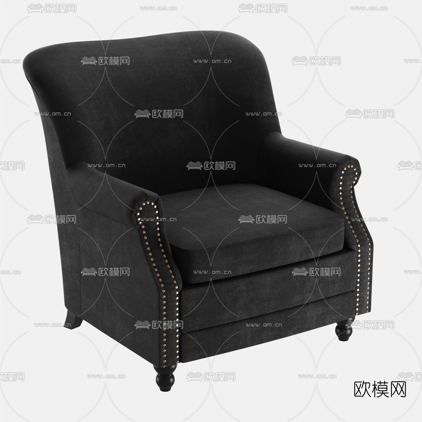 简欧布艺单人沙发3d模型下载