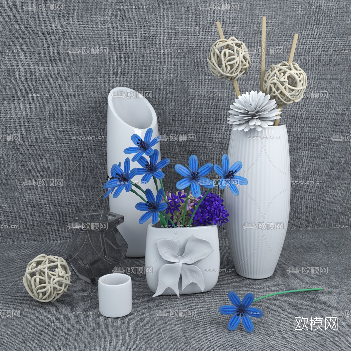 北欧花瓶花卉3d模型下载（渲染图1）