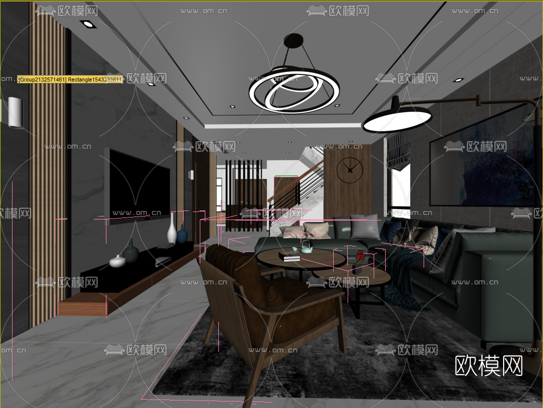 现代复式客厅3D模型