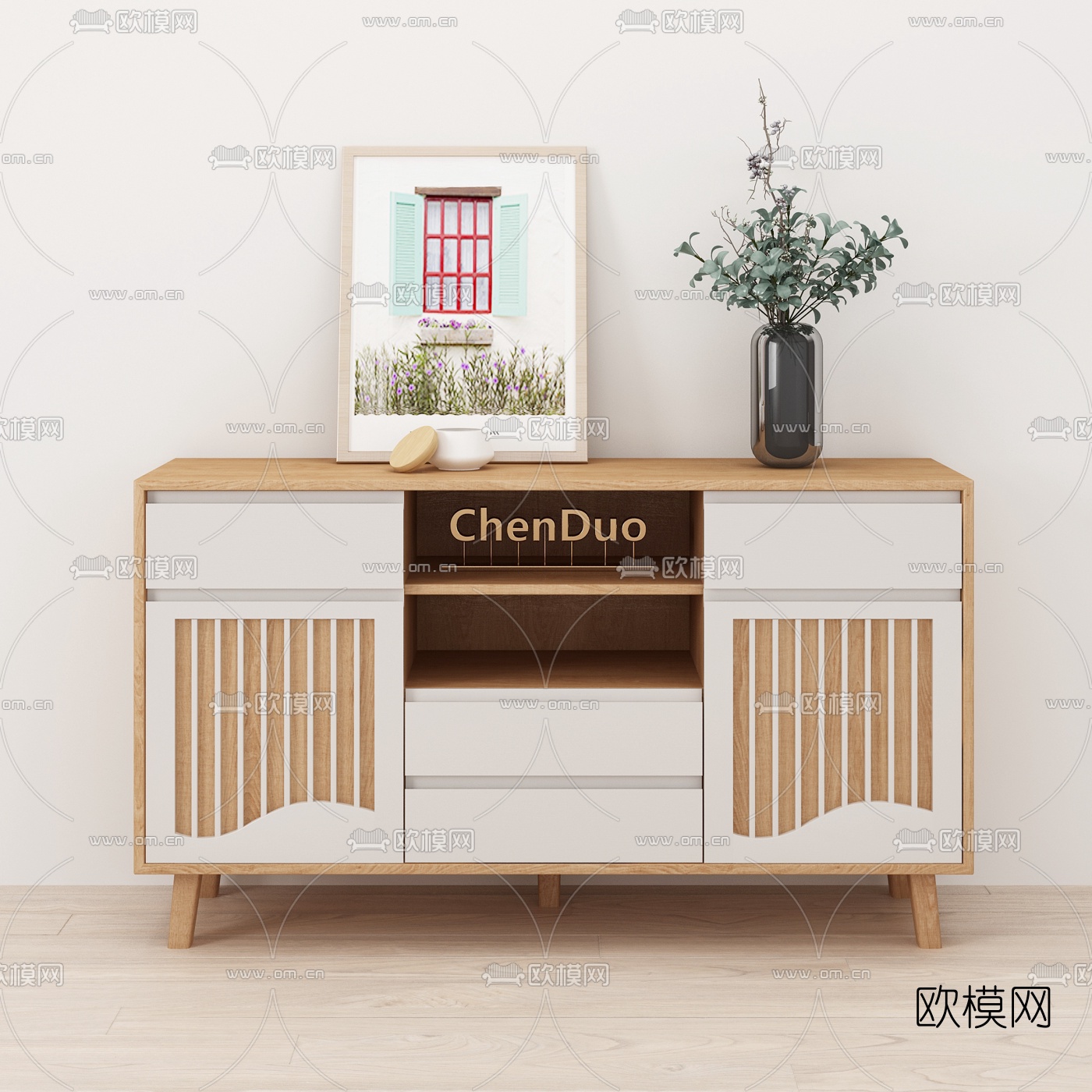 北欧实木餐边柜3d模型下载（渲染图1）