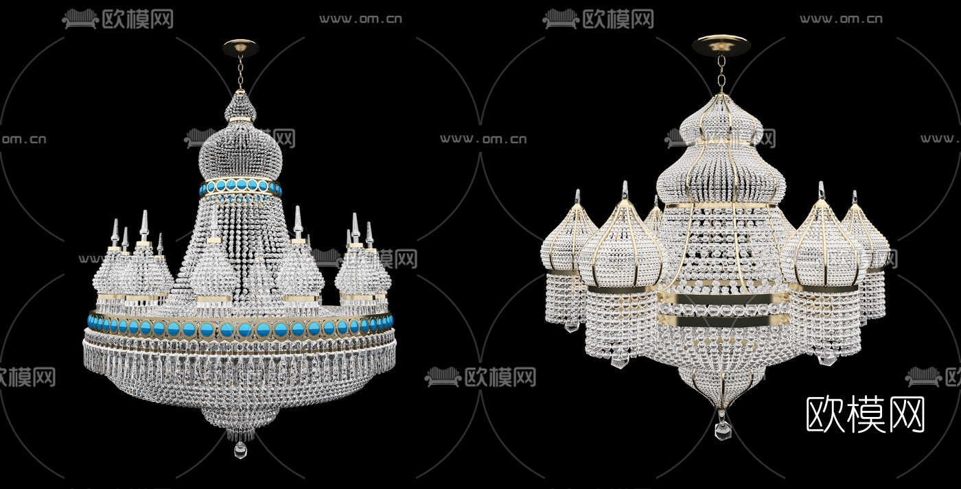 欧式奢华水晶金属吊灯组合3D模型下载_ID10324613_3dmax免费模型-欧模网