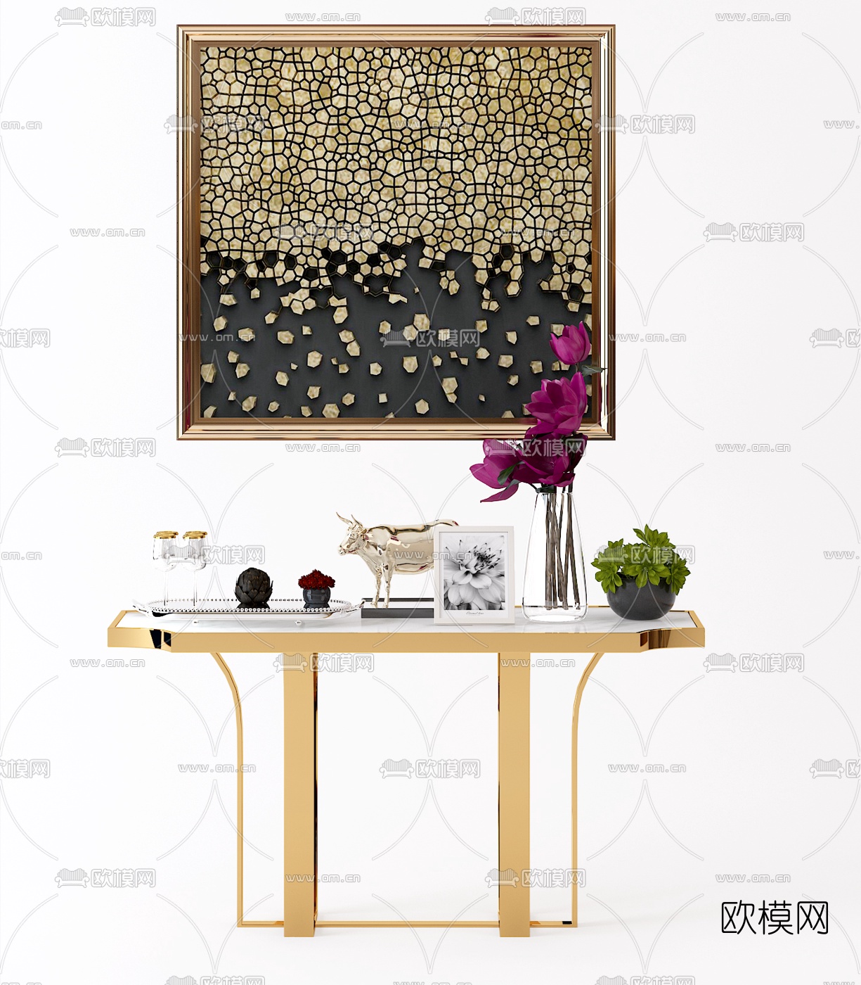 后现代金属端景条案3d模型