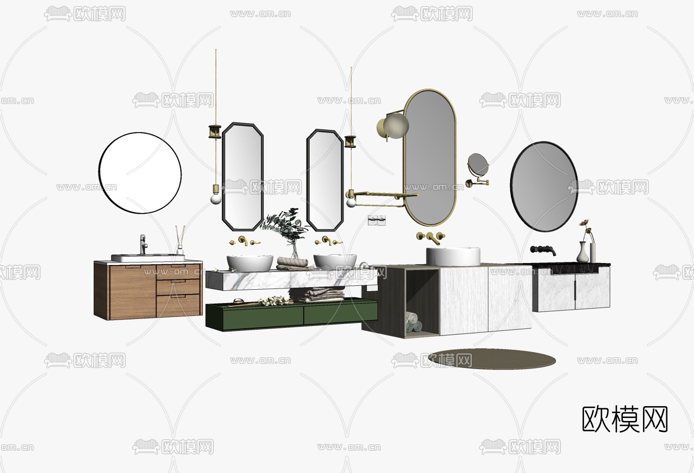 现代轻奢浴室柜组合su模型下载（渲染图4）