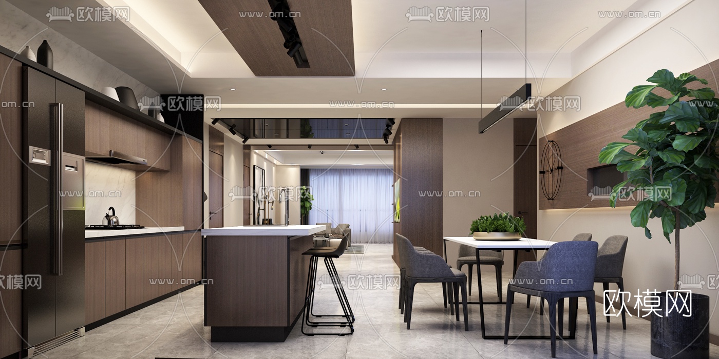 后现代客厅餐厅3d模型下载（渲染图6）