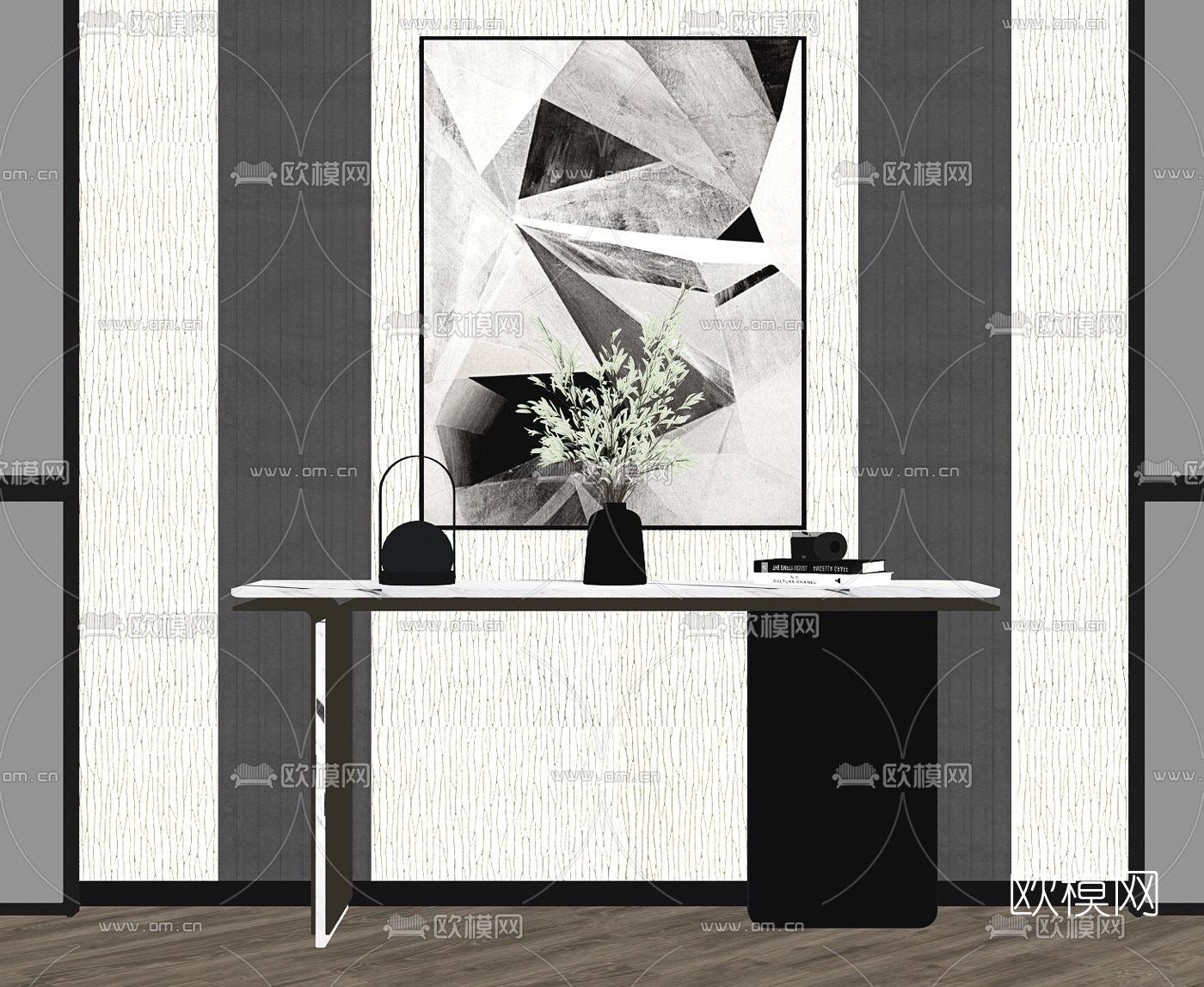 现代轻奢端景条案su模型下载（渲染图2）
