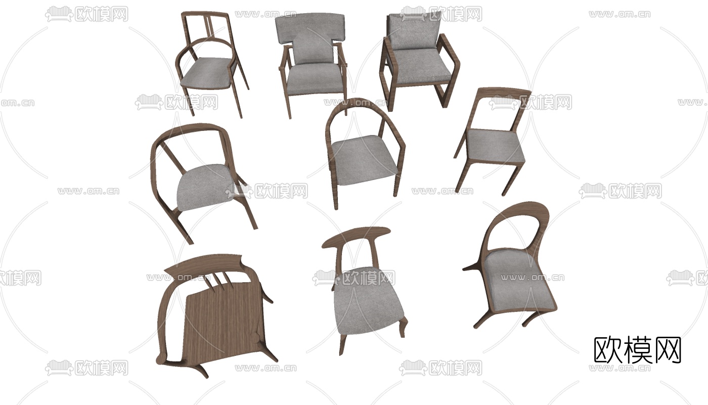 新中式实木单椅组合su模型下载（渲染图1）