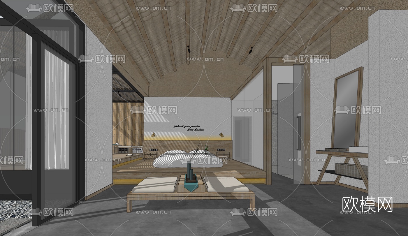 自然风民宿酒店su模型下载（渲染图2）