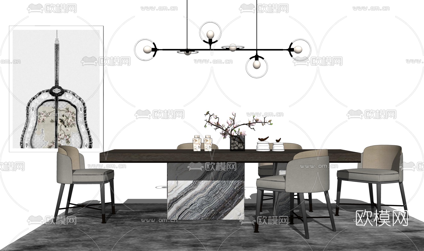 现代轻奢餐桌椅组合su模型
