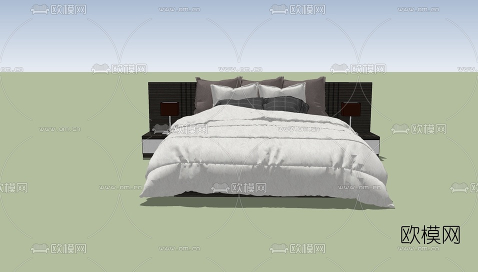 现代双人床免费su模型下载_ID10452609_sketchup模型下载-欧模网