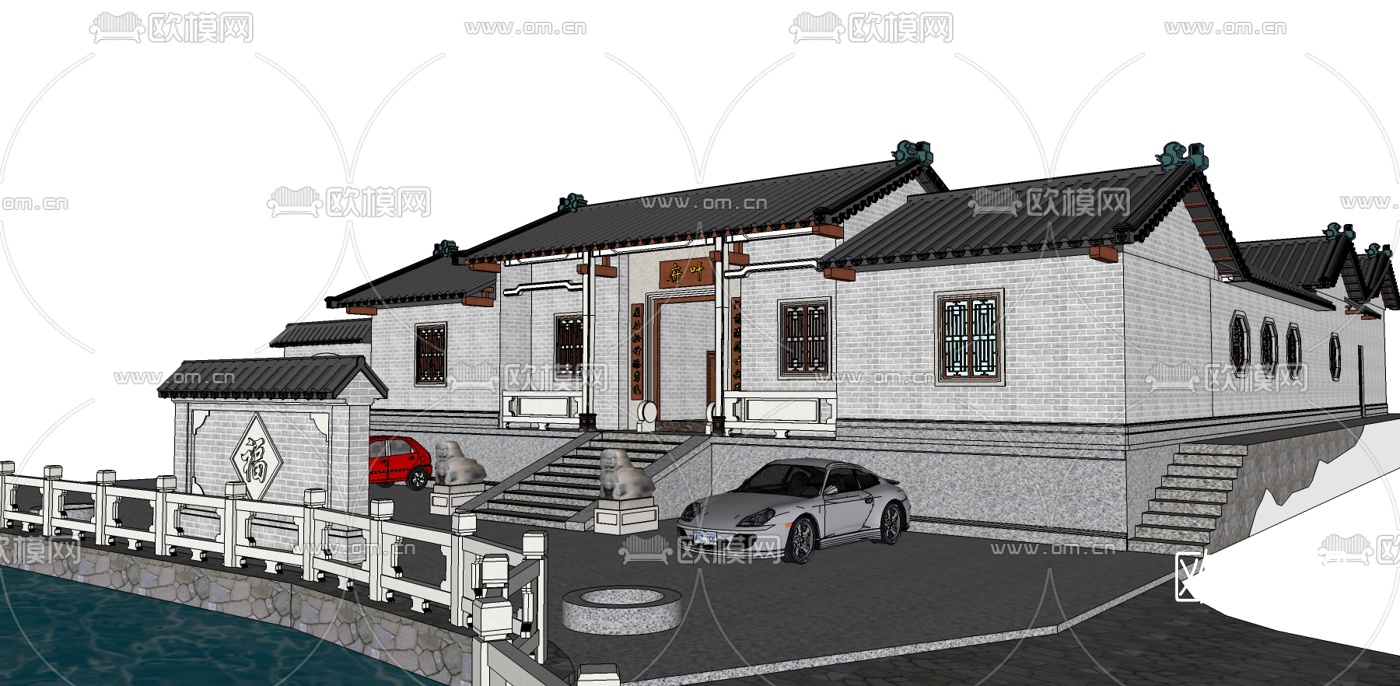 中式四合院su模型下载（渲染图2）