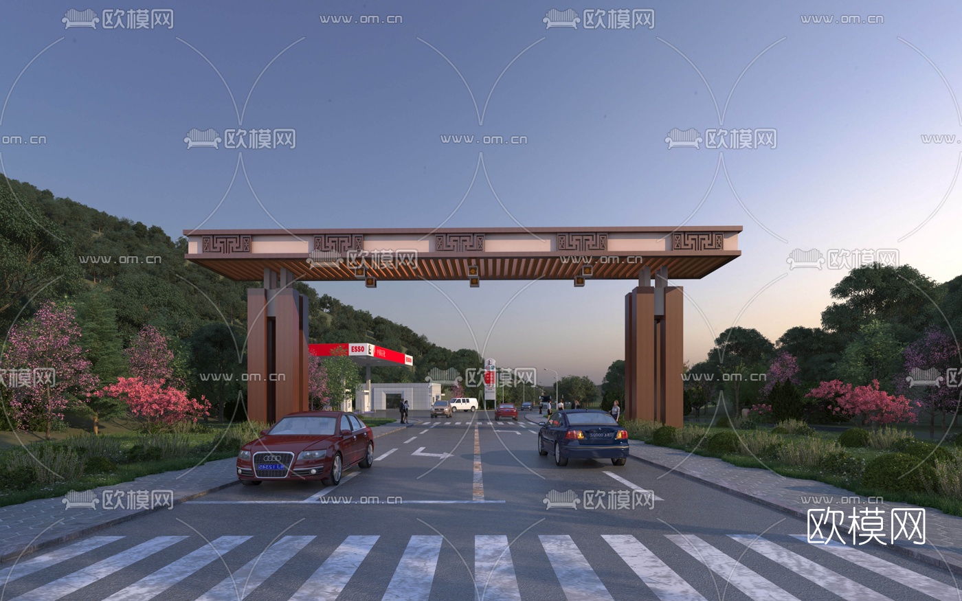 新中式高速路口景观3d模型
