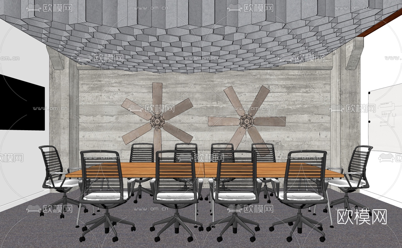 工业风会议室su模型下载