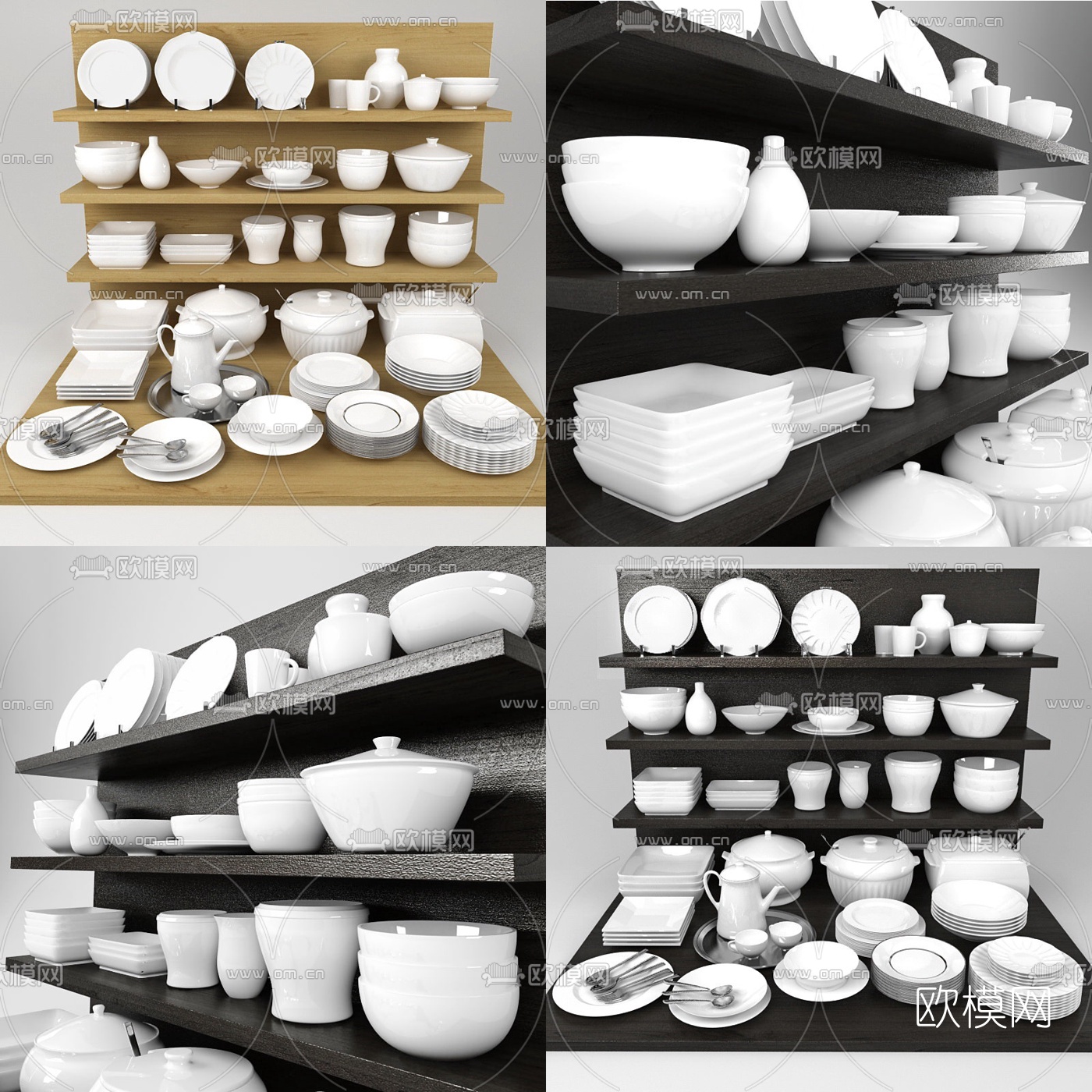 现代厨房餐具用品组合3d模型