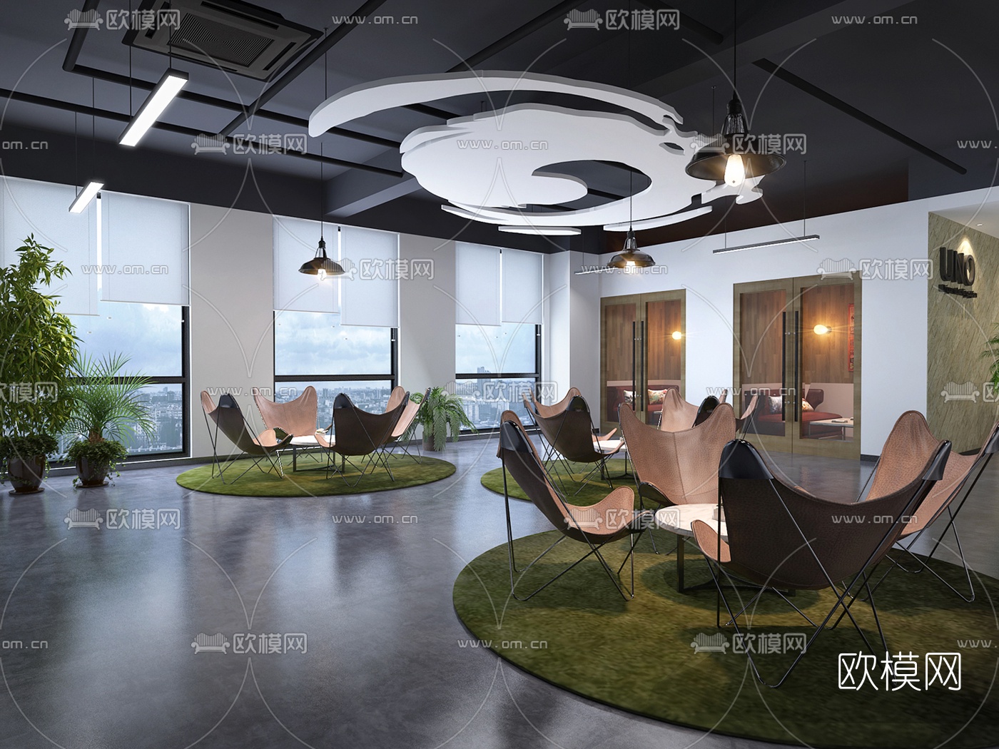 现代办公前台招待室3D模型下载_ID10194281_3dmax免费模型-欧模网