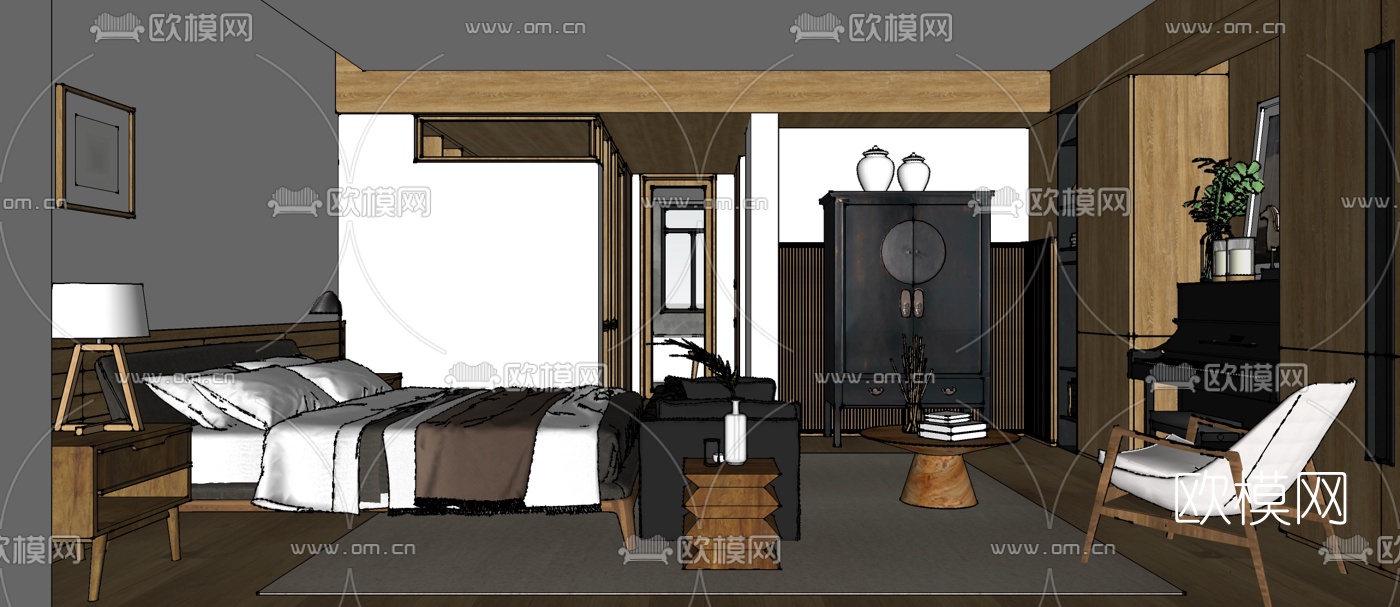 北欧卧室主人房su模型下载（渲染图4）