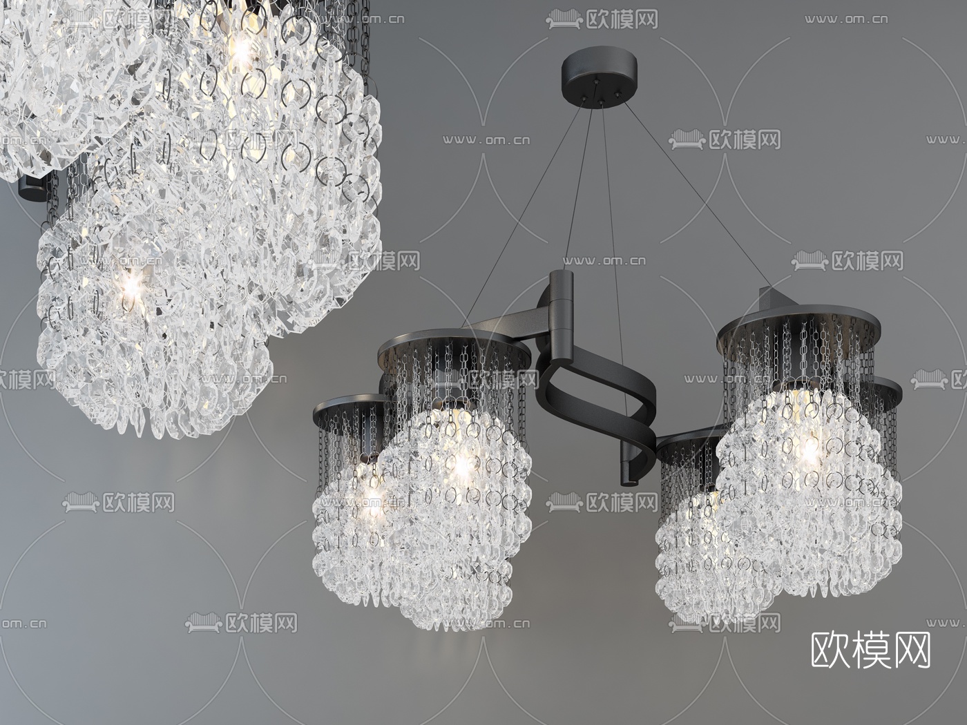 现代时尚金属水晶吊灯3d模型下载