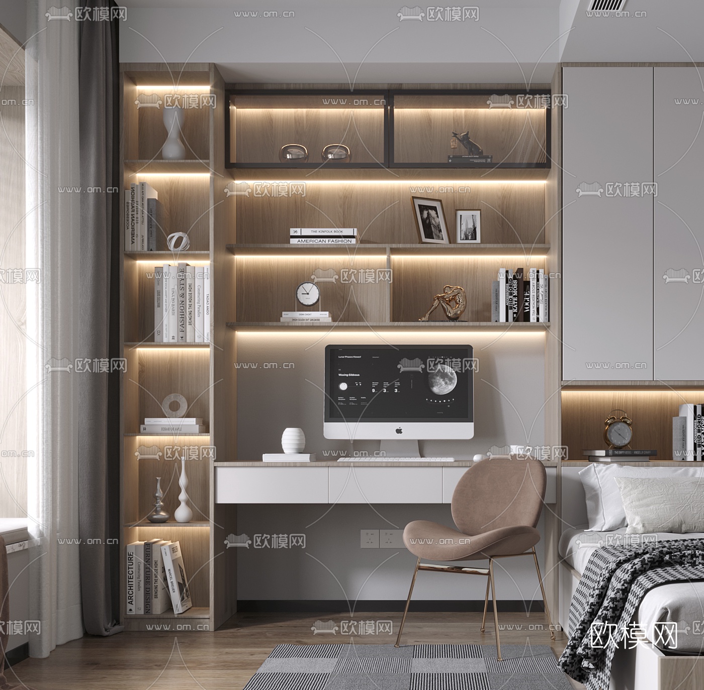 现代榻榻米卧室3d模型下载（渲染图2）