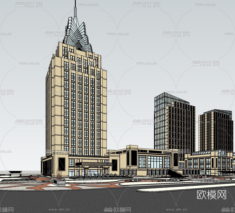 新古典商业街su模型下载（渲染图2）