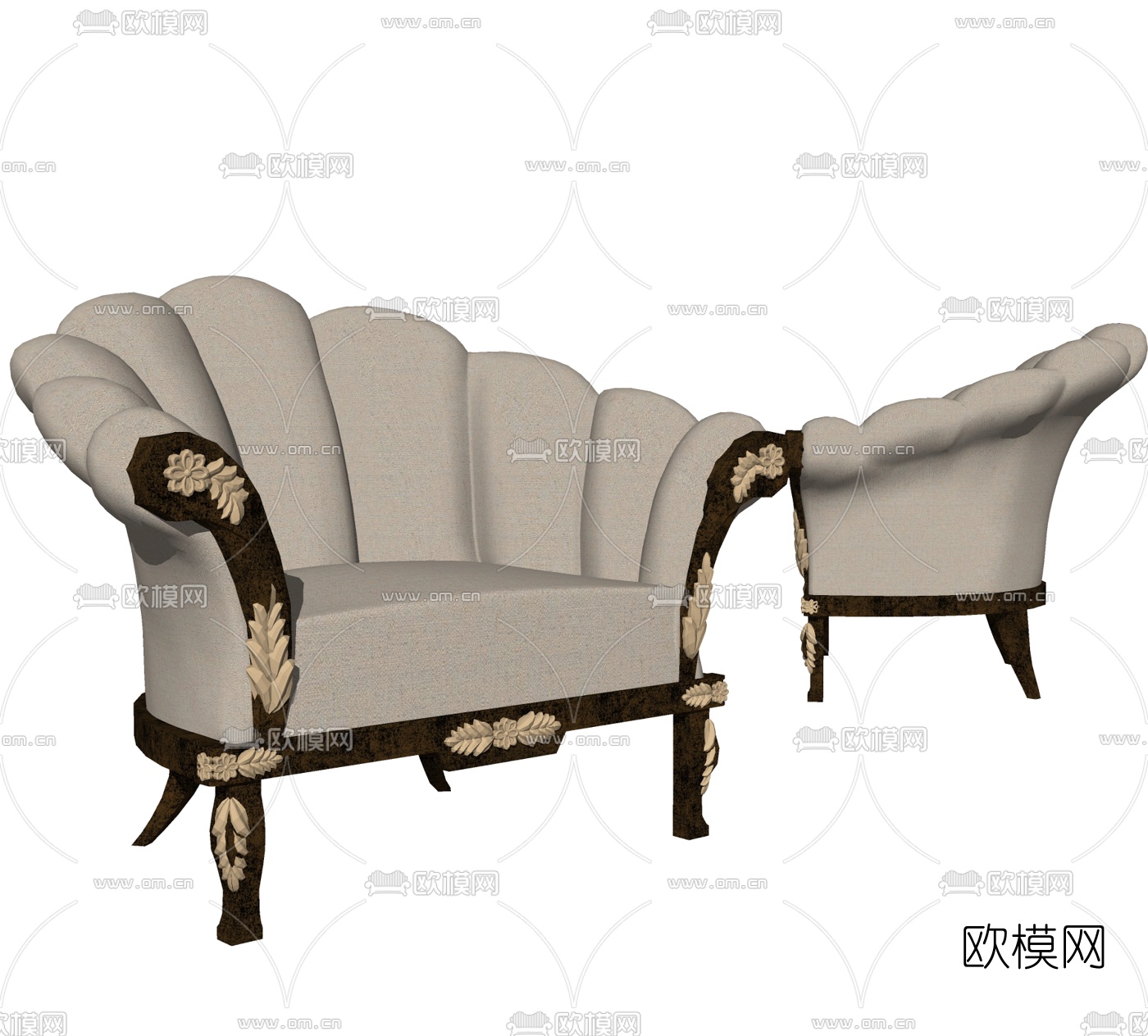 欧式布艺单人沙发su模型下载