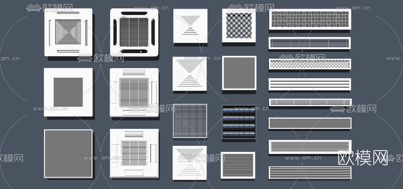 现代空调出风口排气扇组合su模型下载