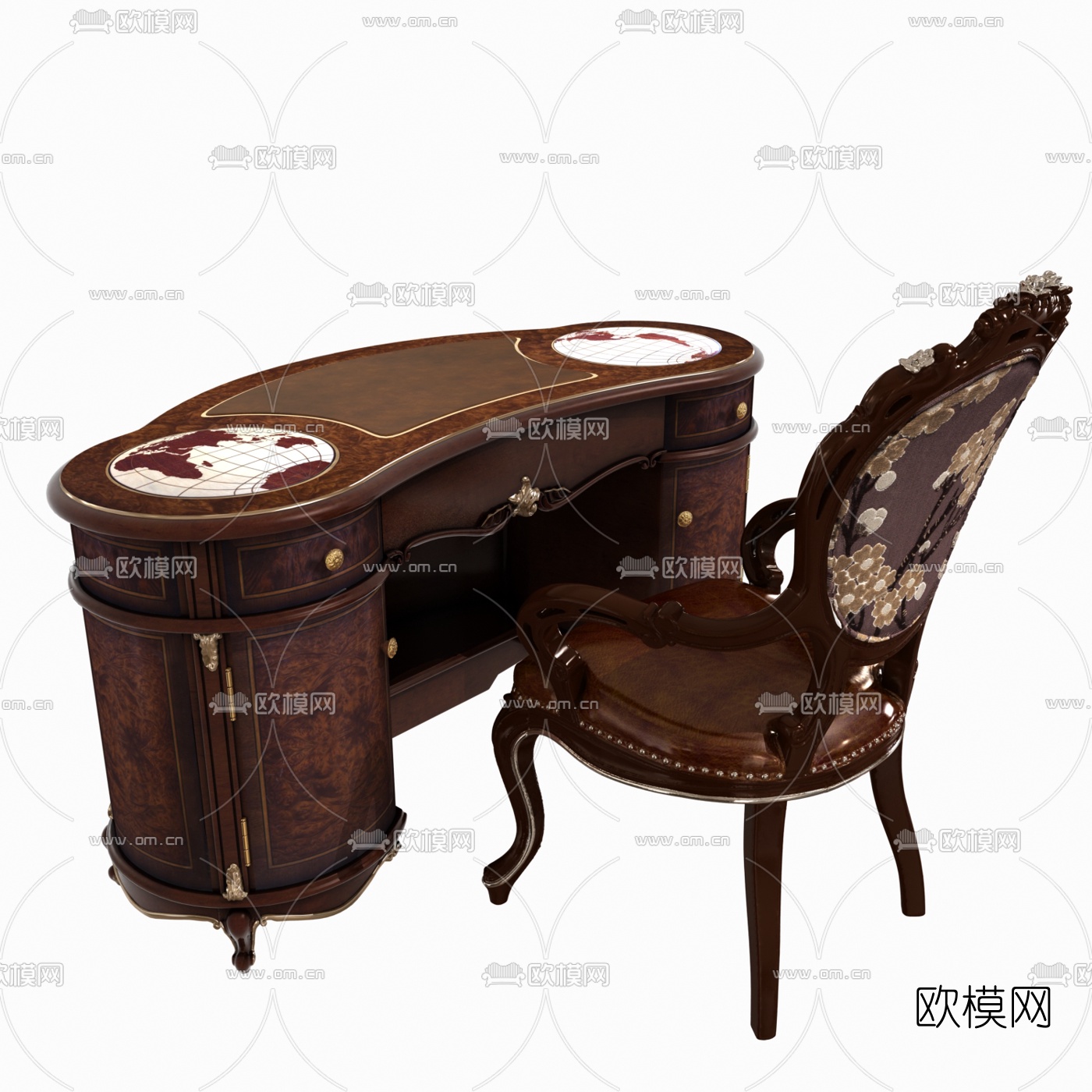 欧式书桌椅组合3D模型下载_ID10442600_3dmax免费模型-欧模网
