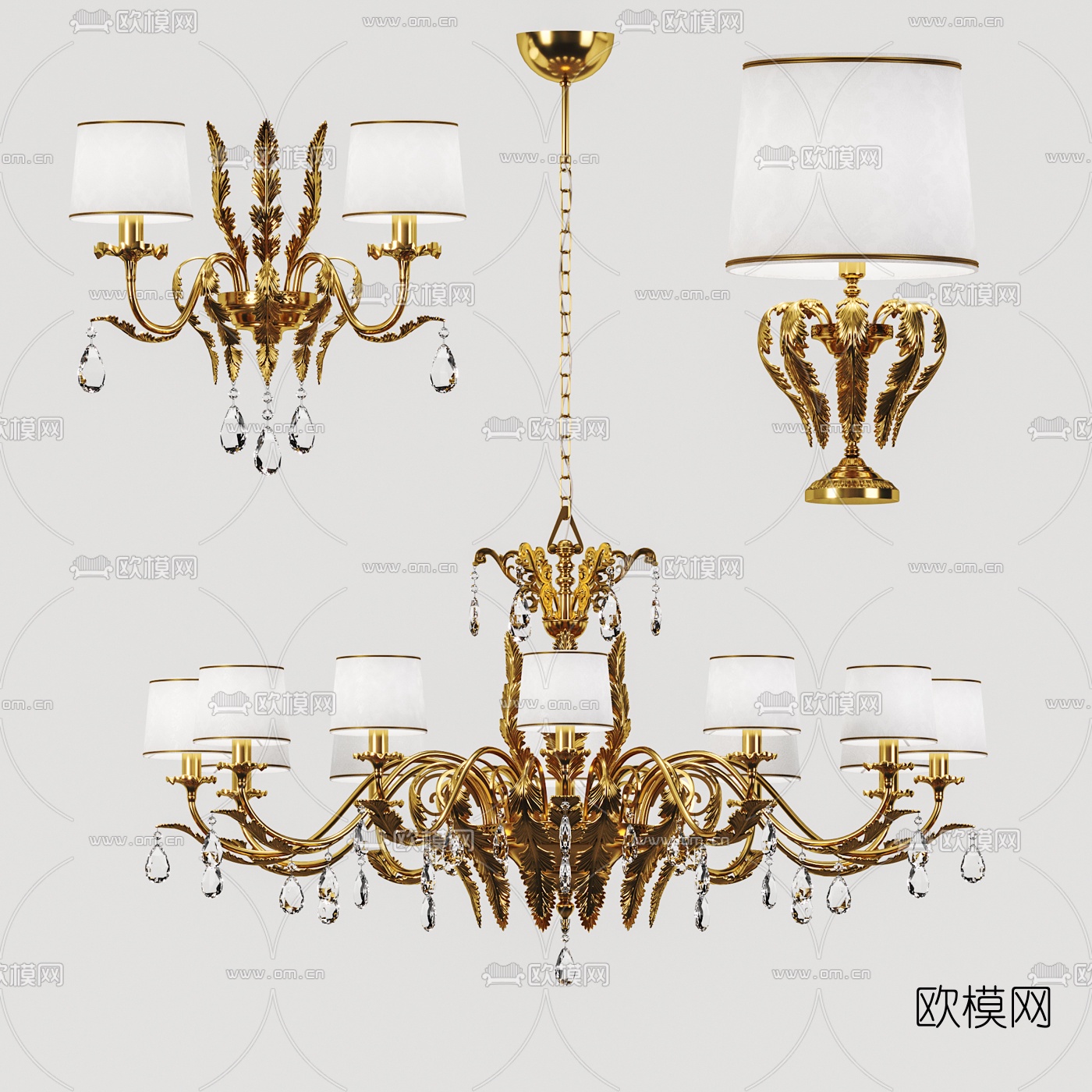 欧式金属多头吊灯台灯壁灯组合3d模型-免费3dmax模型库-欧模网