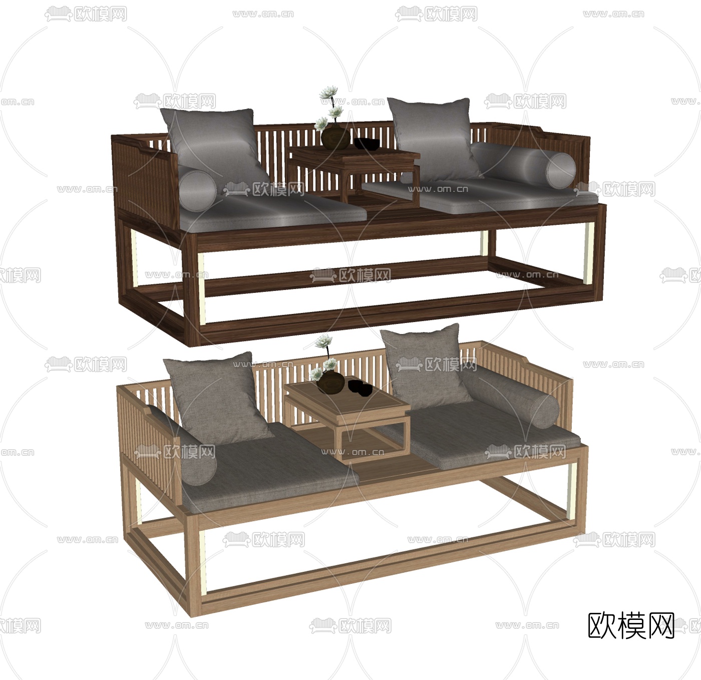 新中式实木贵妃椅su模型