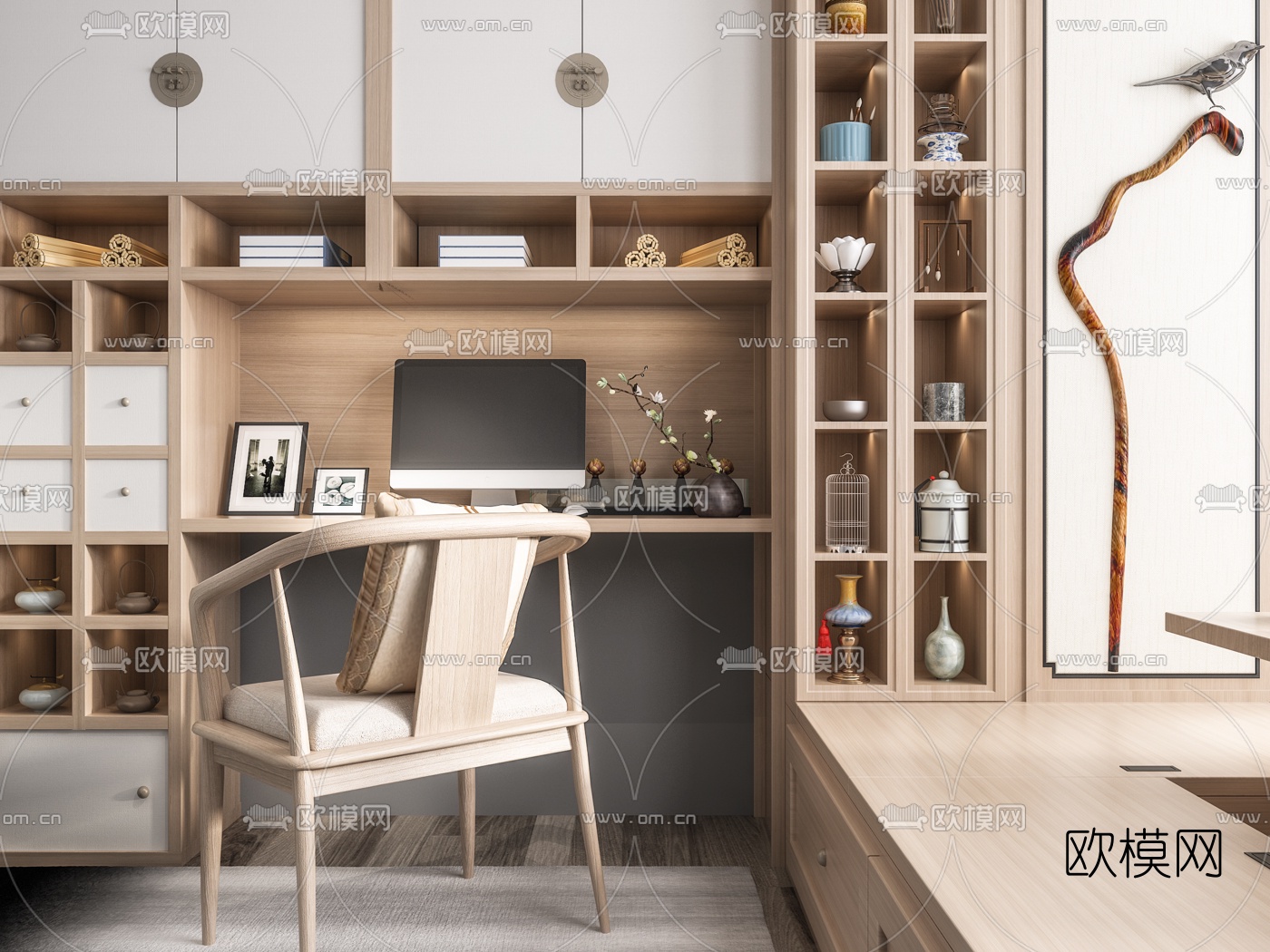 日式榻榻米书房3d模型下载（渲染图2）