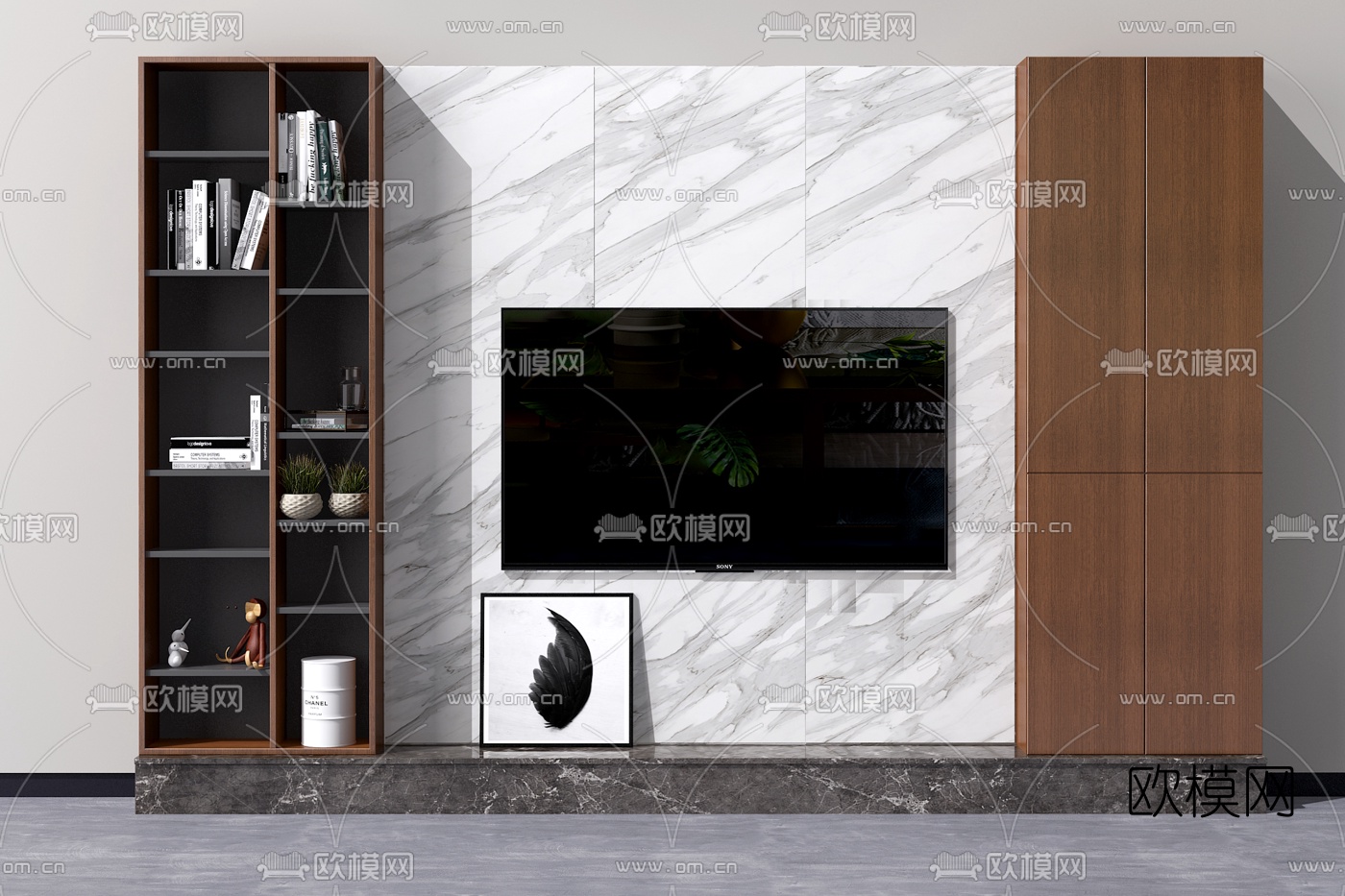 新中式电视背景墙3D模型