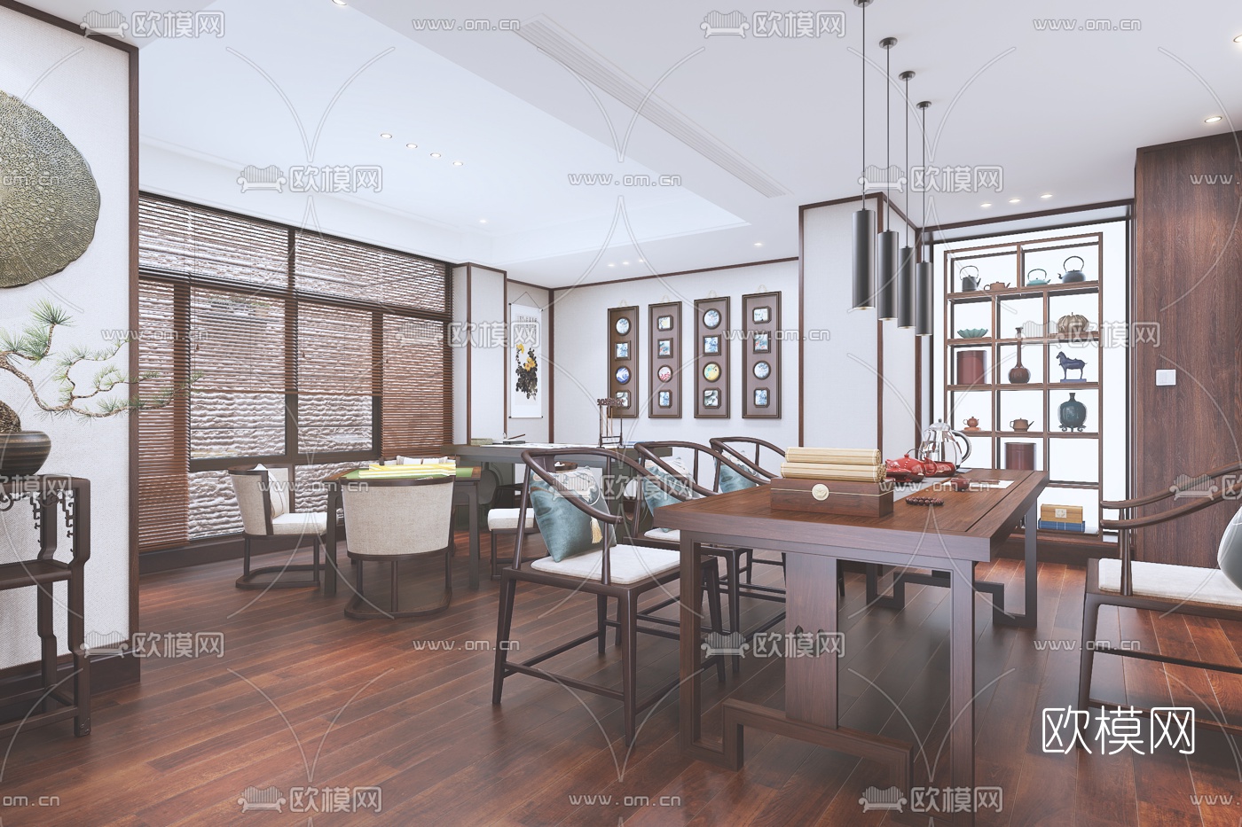中式茶室棋牌室书房3d模型下载（渲染图1）