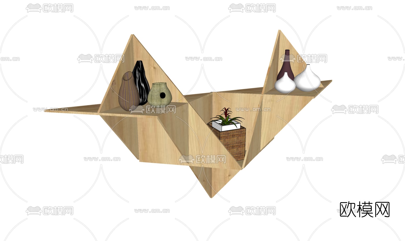 现代装饰架摆件组合免费su模型下载（渲染图1）