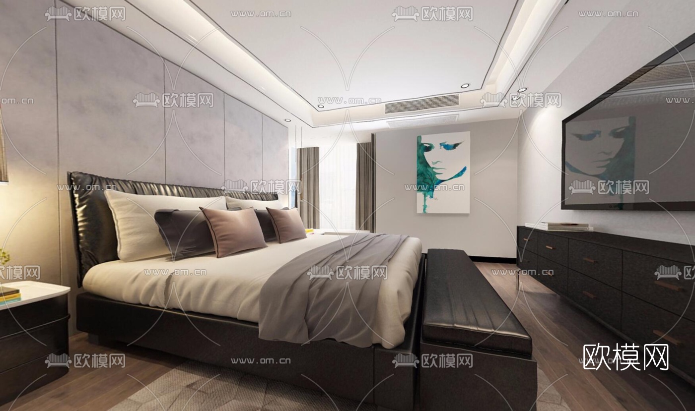现代卧室全景3D模型-免费3dmax模型库-欧模网