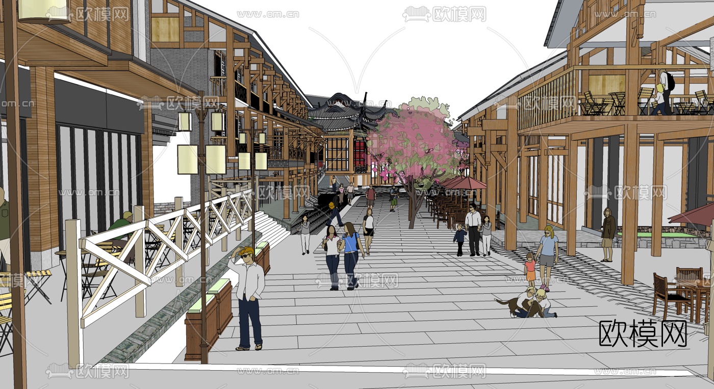 中式民俗商业街设计su模型下载（渲染图5）