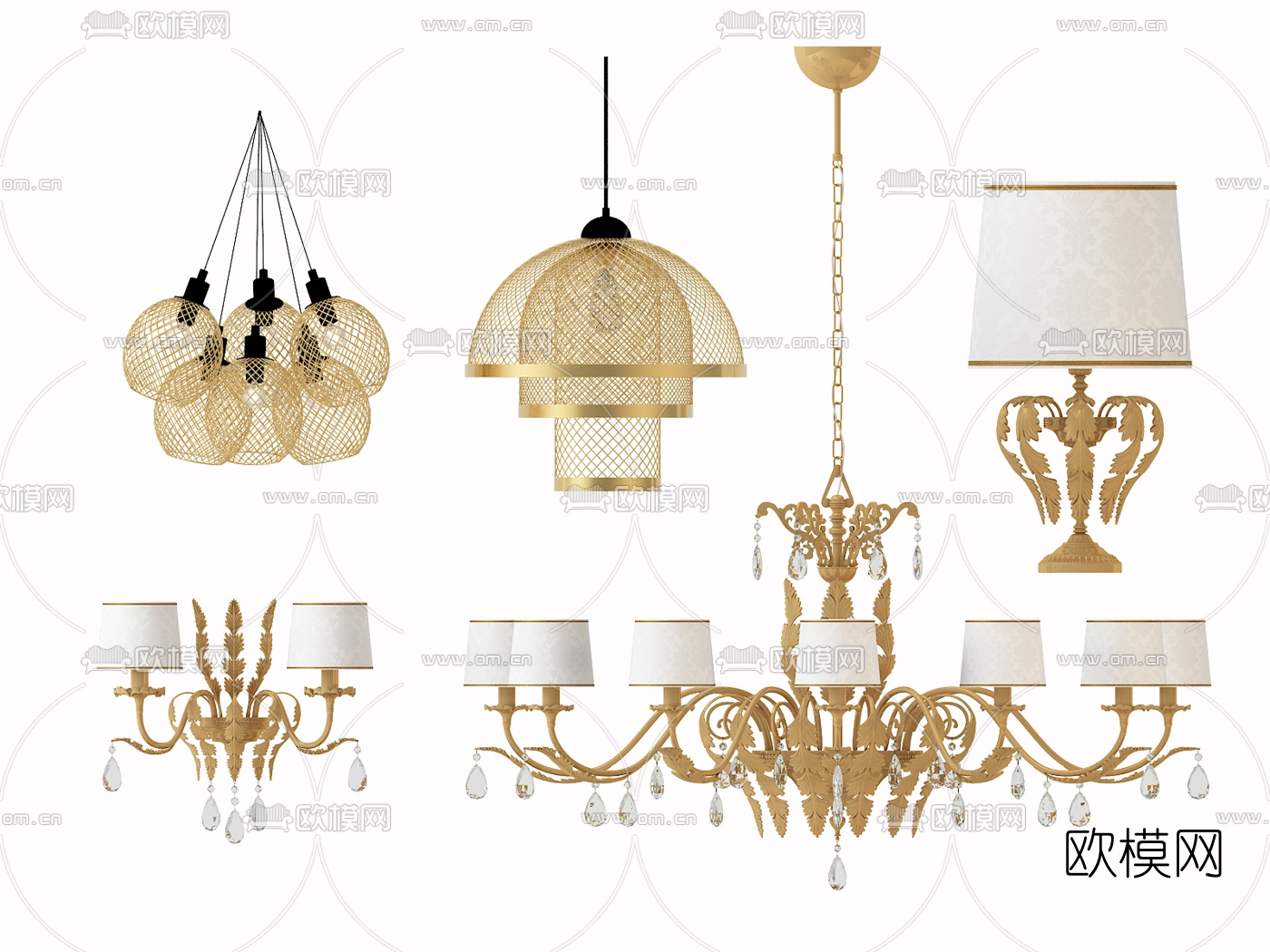 简欧金属吊灯组合3d模型下载