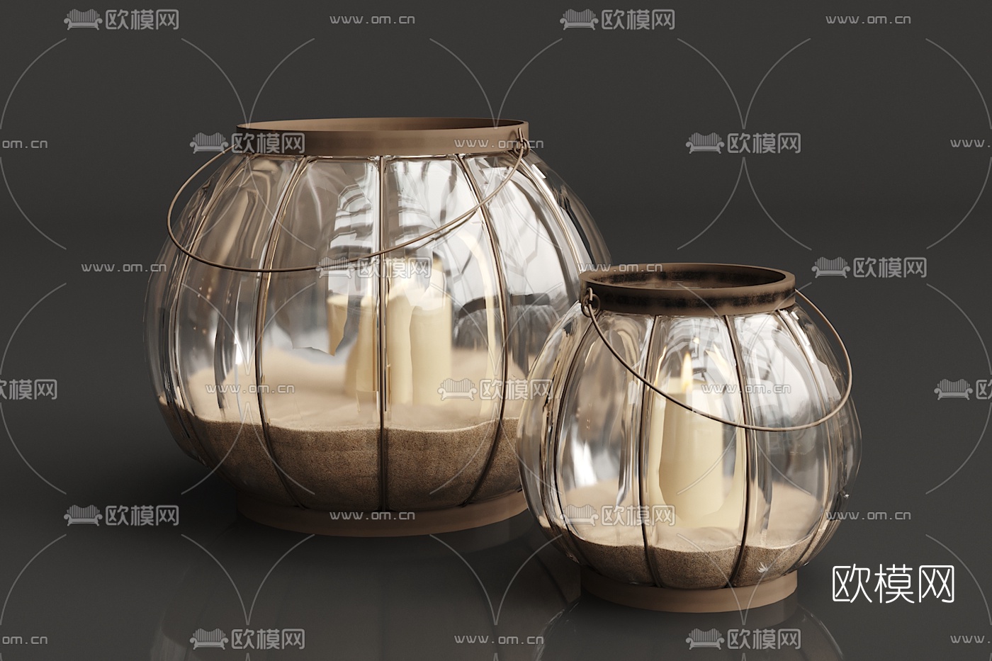 现代金属玻璃烛台灯3d模型下载