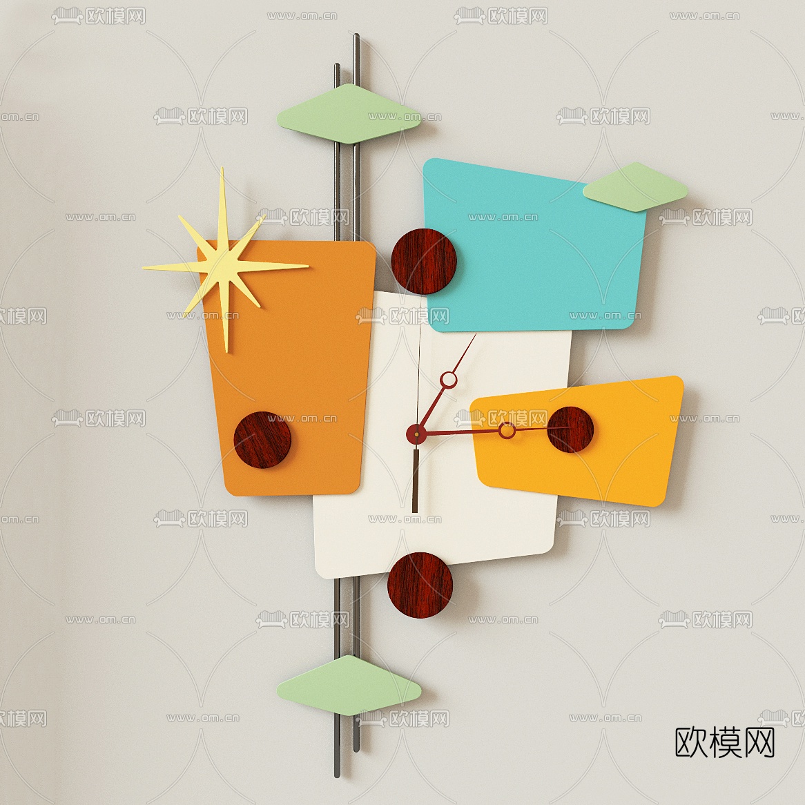 北欧童趣挂钟3d模型下载（渲染图2）