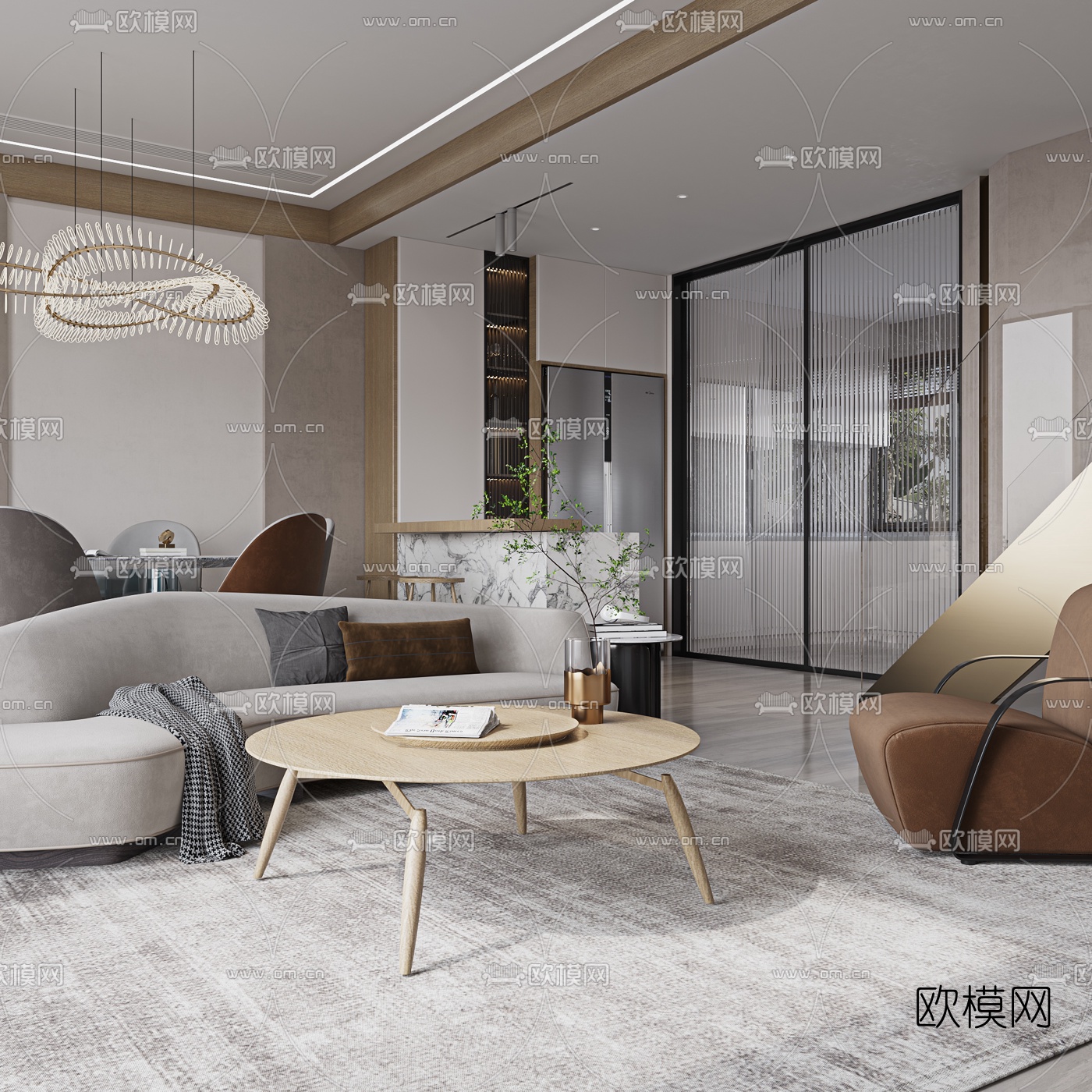 现代复式客厅餐厅3d模型