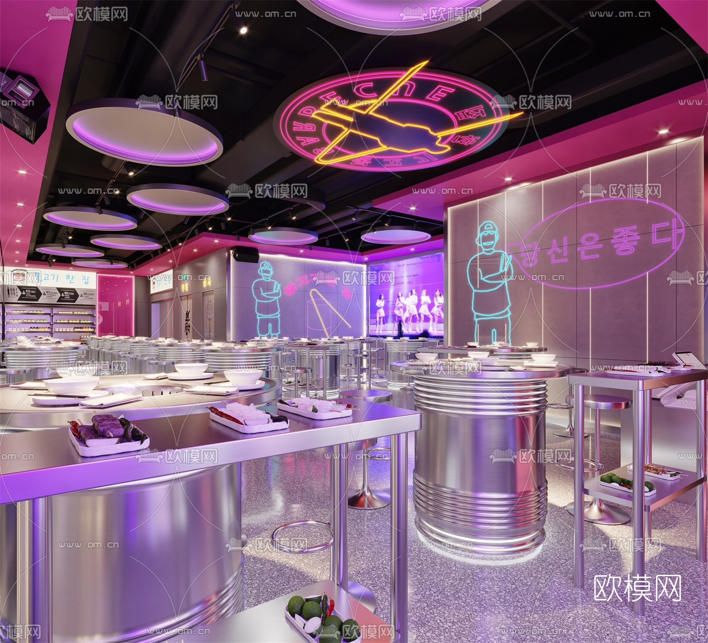 后现代韩式烤肉店3d模型