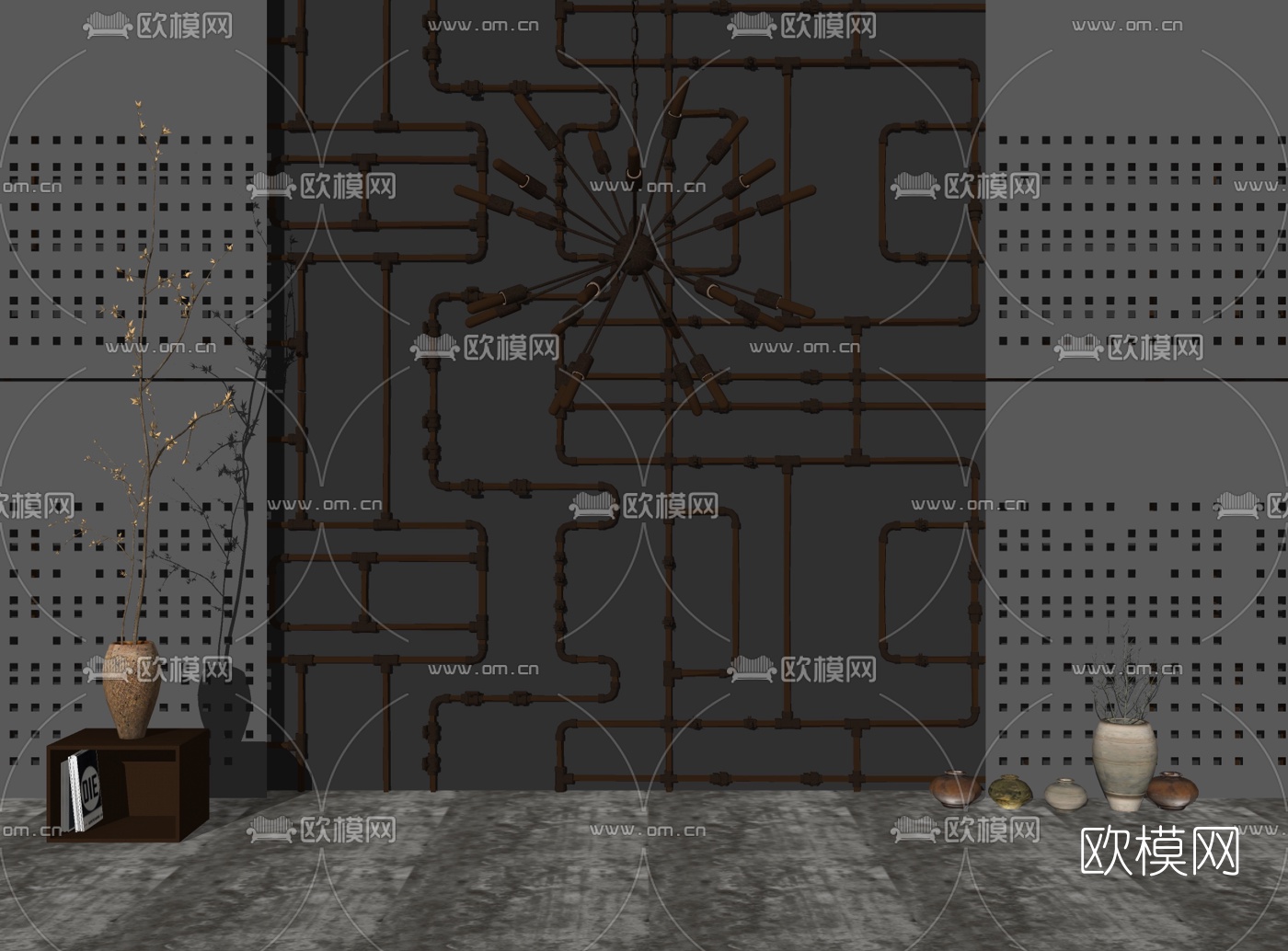 工业风水管装饰背景墙su模型下载