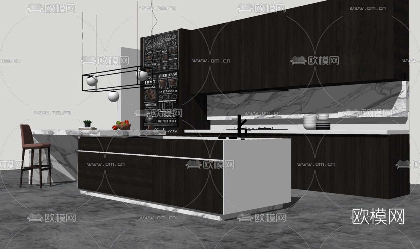 现代橱柜组合免费su模型下载（渲染图4）