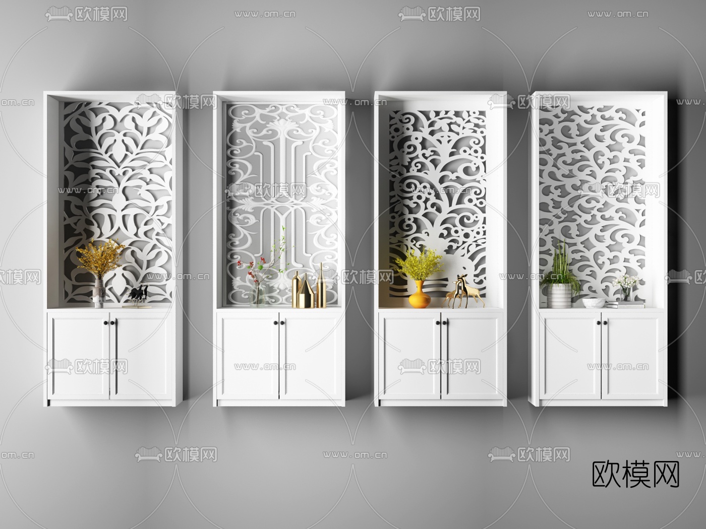 简欧装饰柜隔断摆件组合3d模型下载