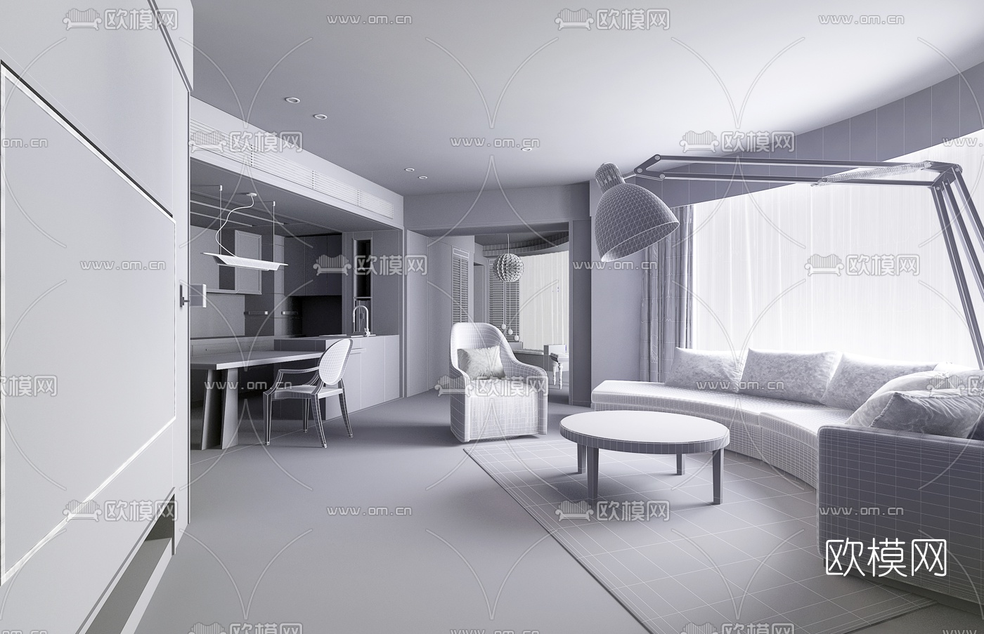 菲拉设计-现代客厅3d模型