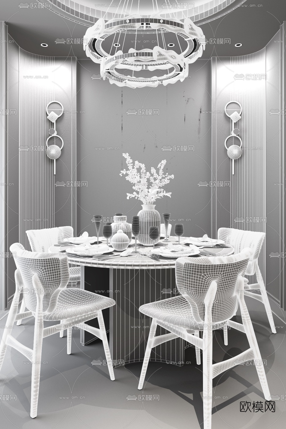 CCP杭州空间 新中式圆形餐桌椅3d模型下载（渲染图2）