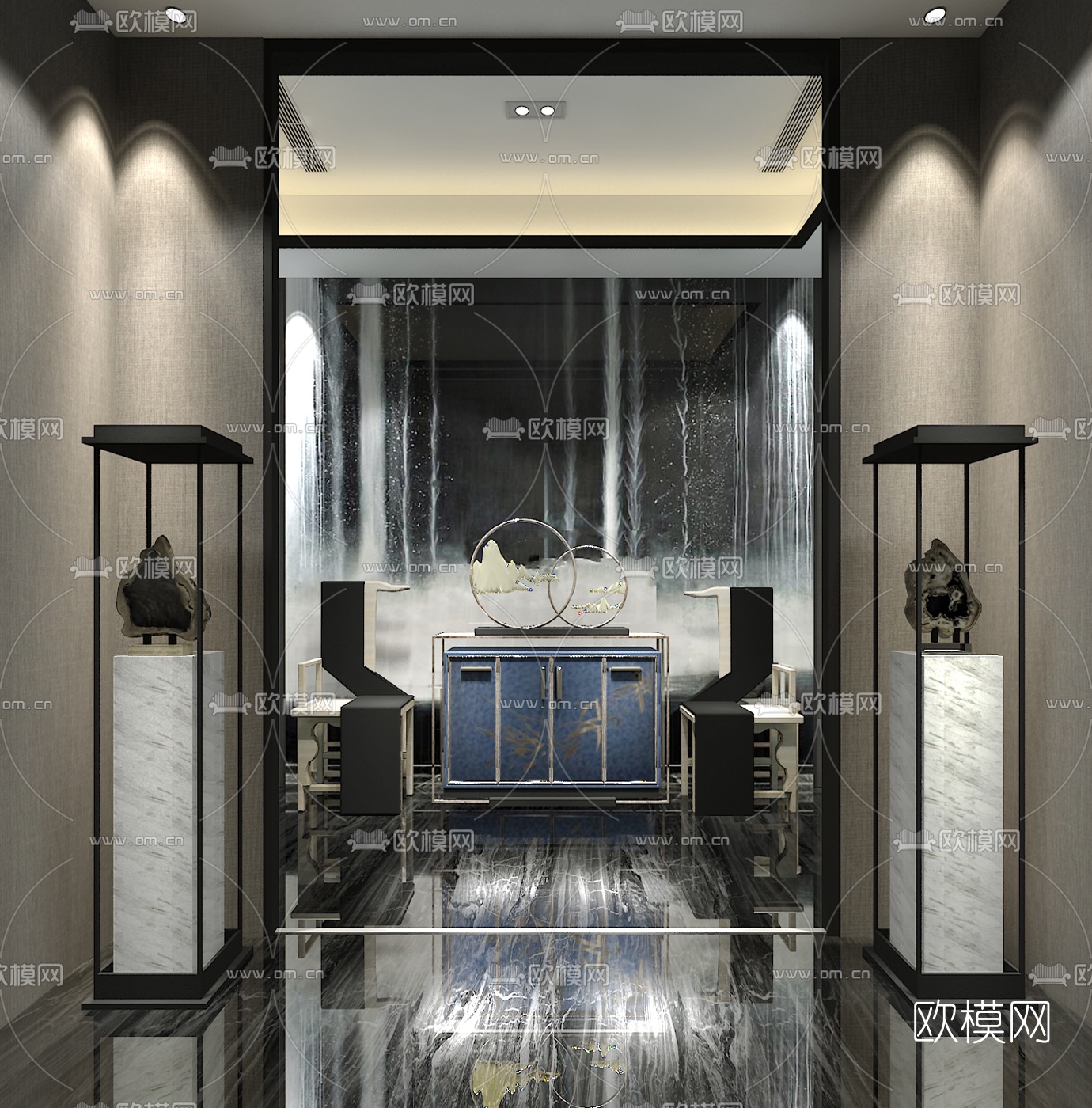 矩阵纵横设计新中式端景柜组合3D模型下载