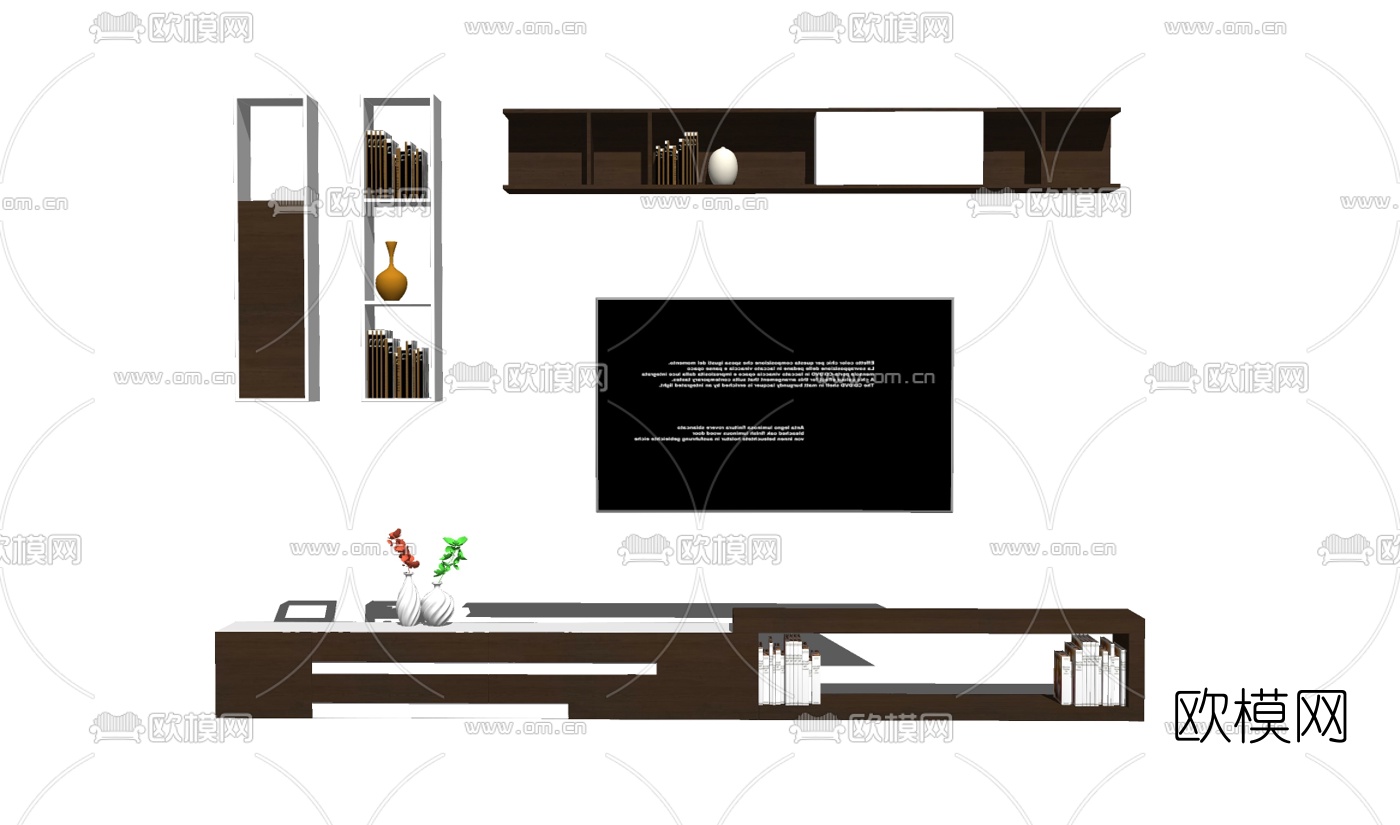 现代简约电视柜装饰柜摆件组合su模型下载_ID10731910_sketchup模型下载-欧模网