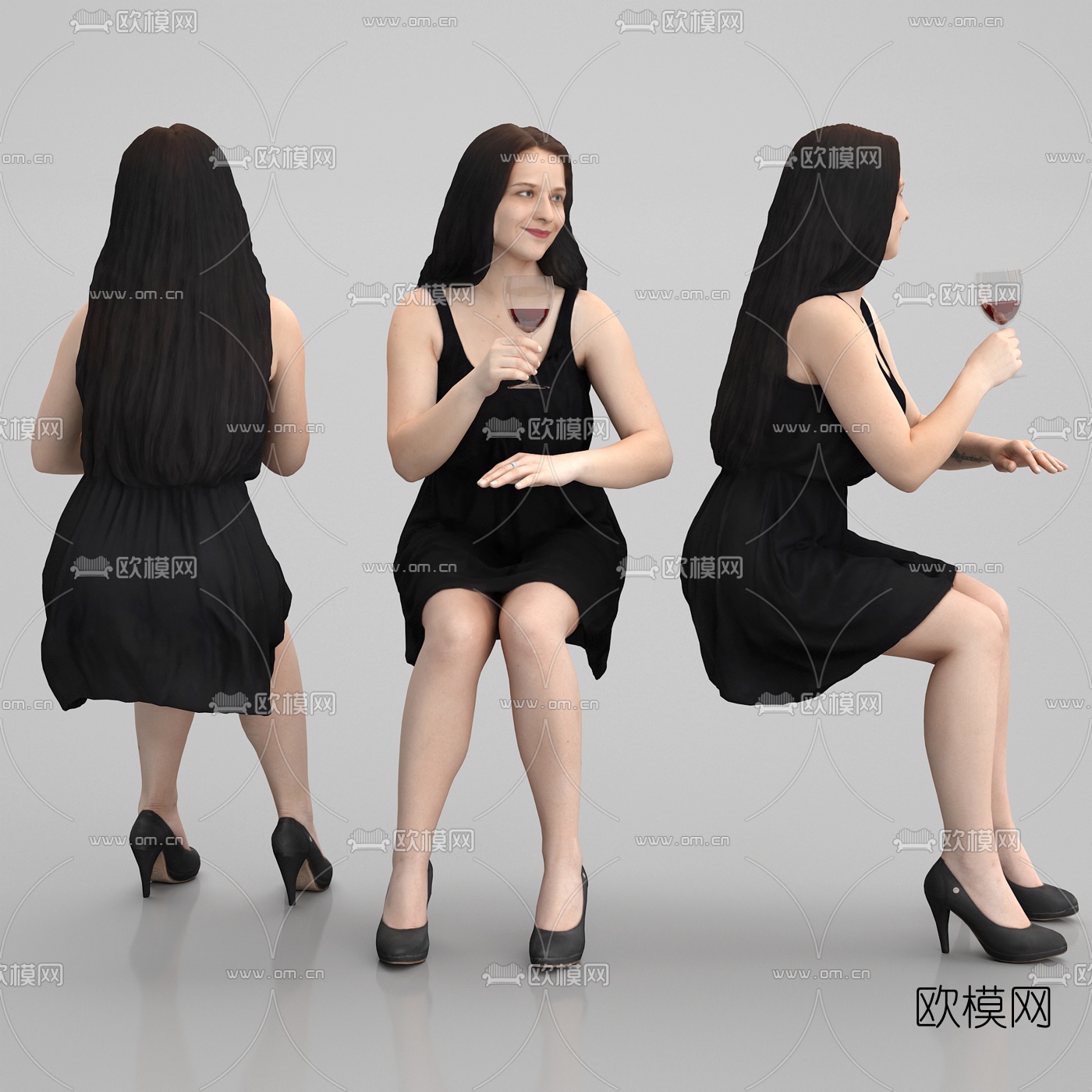 现代坐姿女人3d模型下载