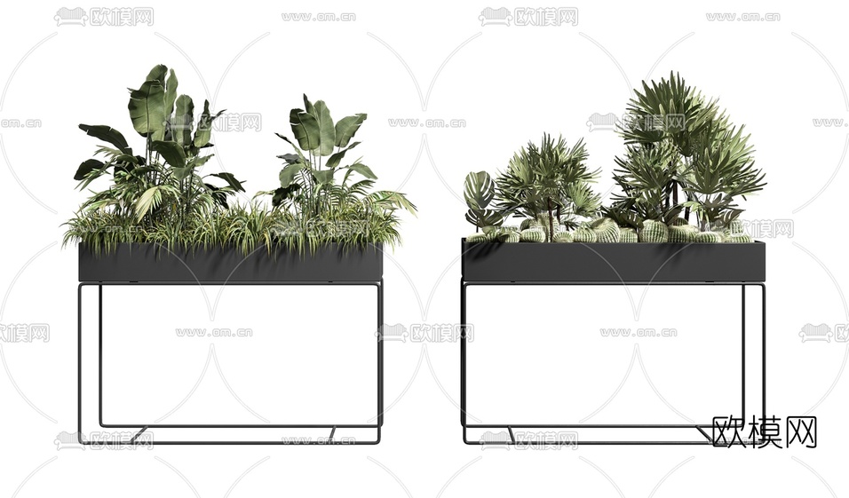 现代花箱盆栽3d模型下载