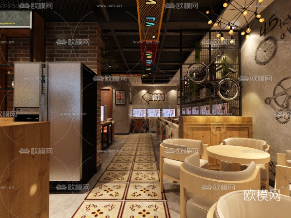 工业风网咖3d模型免费下载